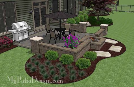 DIY Square Brick Patio Design with Fire Pit | Downloadable Plan – MyPatioDesign.com Brick Patio With Fire Pit, Patio With Fire Pit, Yard Remodel, Patio Pictures, Patio Plans, Patio Layout, Patio Pavers Design, Brick Patio, Patio Pavers