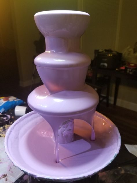 Colored Chocolate Fountain, Gender Reveal Chocolate Fountain, Purple Chocolate Fountain, Purple Quince Snack Table, All Purple Birthday Party, Purple Sweet Sixteen Decorations, Euphoria Food Party, Purple Wedding Food, Purple Birthday Party Food