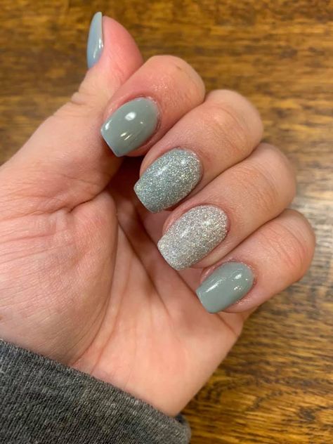 Sage Colored Nails, Sage And Silver Nails, Dusty Sage Nails, Sage Green And Silver Nails, Sage Green Dip Nails, Sage Green Wedding Nails, Green Dip Powder Nails, Mum Nails, Sage Nails