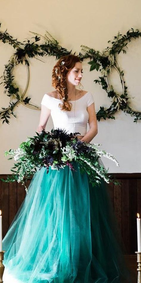 Colored Wedding Dresses To Make You A Stylish Bride ★ See more: https://weddingdressesguide.com/colored-wedding-dresses/ #bridalgown #weddingdress Wedding Dresses Green, Red Bridal Gown, Green Tulle Skirt, Ombre Wedding Dress, Tulle Wedding Skirt, Dresses To Make, White Bridal Gown, Green Wedding Dresses, Stylish Bride