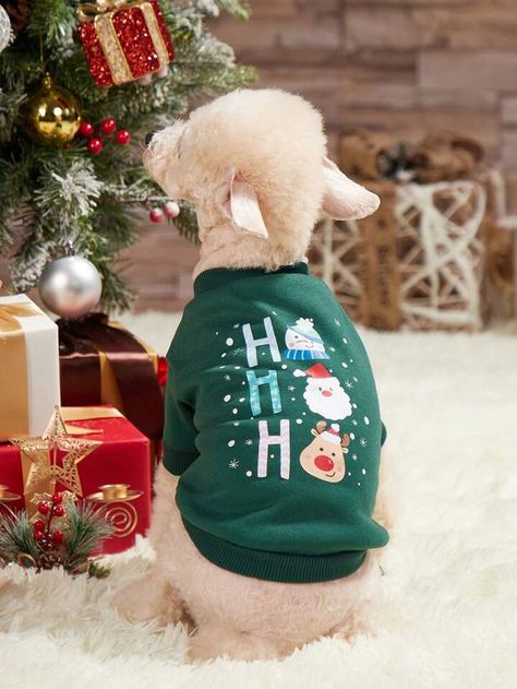 PETSIN Sudadera Navidad verde con muñeca de nieve con estampado de cuello redondo | SHEIN USA Round Neck Sweatshirts, Pets Cats, Fashion Online Shop, Online Fashion, Men's Clothing, Dark Green, Rib Knit, Crew Neck Sweatshirt, Style Inspiration