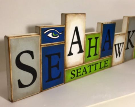 Seahawks Crafts, Word Blocks, Football Crafts, Seattle Sports, Seahawks Fans, Seahawks Football, Block Craft, Shelf Sitter, Seattle Seahawks