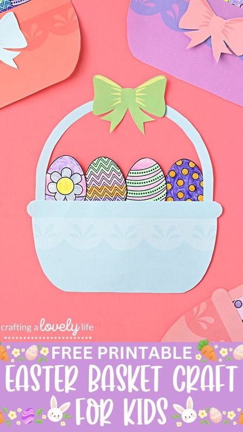 Your kids will have a blast making this free printable Easter Basket craft this year! Preschool craft | Kindergarten Craft | Free Coloring Page | Printable Coloring Page | Coloring for Easter | Preschool Printable | Kindergarten Printable | Printable for Kids | Easter Craft for Kids Easter Crafts Preschool Easy Free Printable, Easter Basket Templates Free Printables, Preschool Easter Basket Craft, Easter Basket Crafts For Preschoolers, Basket Template Printable, Free Printable Easter Crafts, Easter Basket Printable, Easter Basket Craft, Easter Basket Template