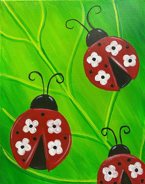 Chose your favorite piece from our painting gallery for your next event! Bugs Painting, Beachy Paintings, Kids Painting Party, Palm Trees Painting, Painting Party, Lady Bugs, Painting Gallery, Panel Art, Paint Party