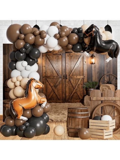 116pcs Horse Racing Latex Balloon Garland Arch Kit - Black, White, Blush, Brown Balloons For Western Cowboy Party,  Birthday Decor Multicolor    Latex     Event & Party Supplies, size features are:Bust: ,Length: ,Sleeve Length: Cowboy Balloons, Western Homecoming, Western Cowboy Party, Brown Balloons, Happy Birthday Decor, Rodeo Party, Horse Birthday Parties, Summer Cherries, Horse Birthday