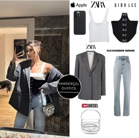 Hande Ercel Style Instagram, Hande Erçel Outfits, Eda Yildiz Outfits, Hande Style, Eda Outfits, Classy Going Out Outfits, Hande Ercel Style, Silver Bag, Outfit Zara