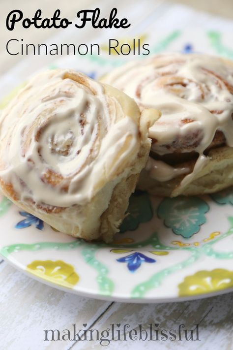 Potato Flake Cinnamon Rolls | Making Life Blissful Cinnamon Roll Recipe With Mashed Potatoes, Uses For Instant Potato Flakes, Potato Dough Cinnamon Rolls, Recipes Using Instant Mashed Potato Flakes, Cinnamon Rolls With Potato, Mash Potato Cinnamon Rolls, Potato Cinnamon Rolls Homemade, Instant Potato Flakes Recipes, Cinnamon Rolls With Mashed Potatoes