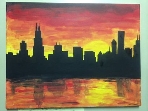 Chicago skyline silhouette canvas painting | Chicago Skyline ... Chicago Skyline Silhouette, Chicago Painting, Skyline Painting, Silhouette Canvas, Skyline Silhouette, Chicago Skyline, Surrealism Painting, Canvas Painting Diy, Skyline Art