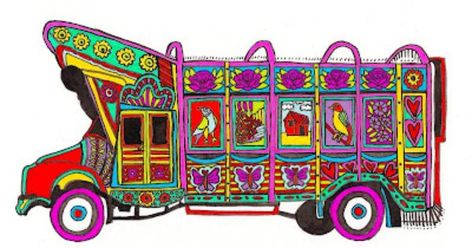 Pakistan Drawing, Food Truck Art, Pakistani Truck Art, Truck Art Pakistan, Pakistani Truck, Decoupage Paper Printable, Truck Tattoo, Pakistan Art, Pakistani Art