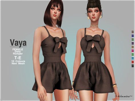 Sims 4 Cc Romper, Sims 4 Clothing Sets, Cc Clothing, Floral Turtleneck, Bow Crop Tops, Cc Clothes, Ruffle Trim Top, Sims 4 Teen, The Sims 4 Download