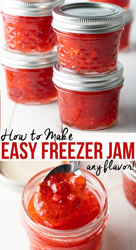 Freezer Jam Strawberry, Easy Freezer Jam, Freezer Jams, Peach Freezer Jam, Jam Strawberry, Canning Jam Recipes, Strawberry Freezer Jam, Easy Jam, Freezer Jam Recipes