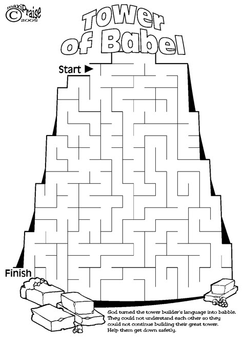 The Tower Of Babel Craft For Kids, Babel Tower Craft, Tower Of Babel Lesson, Tower Of Babel Activity, Tower Of Babel Craft, Bible Mazes, Kids Church Activities, The Tower Of Babel, Sunday School Coloring Pages