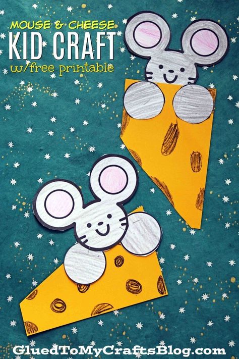 Paper Mouse and Cheese Kid Craft Idea - includes a FREE printable template to get you started today!!! Cheese Craft Preschool, Preschool Mouse, Paper Mouse, Mouse Craft, Mouse And Cheese, Letter D Crafts, Mickey Mouse Crafts, Storytime Crafts, Alphabet Kindergarten