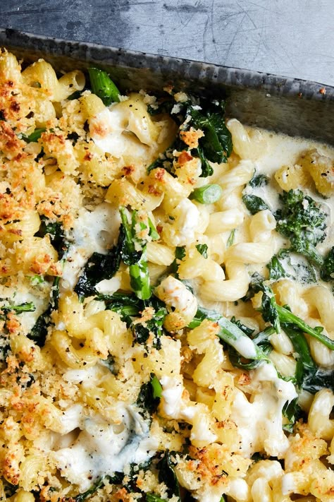 Baked Alfredo Pasta With Broccoli Rabe and Lemon Recipe - NYT Cooking Nyt Cooking Recipes, Spanakopita Pasta, Baked Alfredo Pasta, Broccoli Rabe Recipes, Baked Alfredo, Broccoli Rabe Pasta, Nyt Recipes, Chile Recipe, Pasta With Broccoli