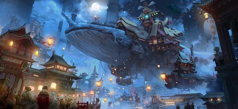 #night video game art fantasy architecture Genshin Impact fan art Asian architecture #city #whale Chinese architecture Chinese character #lantern Liyue Harbor(Genshin Impact) #5K #wallpaper #hdwallpaper #desktop Liyue Harbor, Fantasy Architecture, Asian Architecture, Fantasy Background, Desktop Wallpaper Art, Fantasy City, Chinese Architecture, 판타지 아트, Environment Design