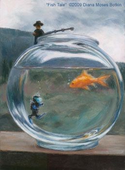 Original oil Fish Tale Goldfish and Legos Still Life Parody Daily Painting ©2009 Diana Moses Botkin -- Diana Moses Botkin Fish Bowl Painting, Goldfish In A Bowl, Toilet Drawing, Bowl Painting, Goldfish Bowl, Fish Tales, Muse Art, Daily Painting, Fish Painting