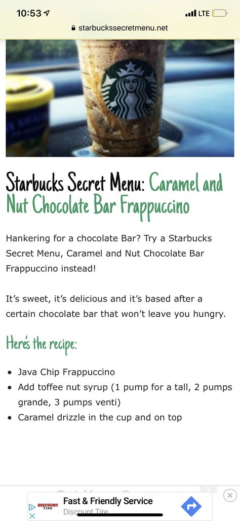 Twix Frappe Twix Frappe, Starbucks Secret Menu, Secret Menu, Frappe, Chocolate Bar, Caramel, Chips, Tableware