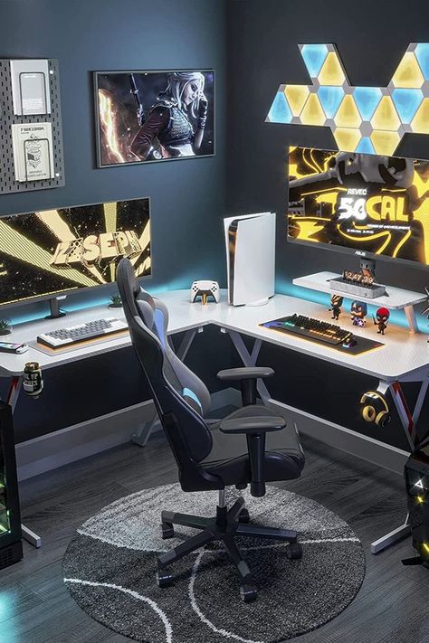 L Shaped Desk Gaming Setup, Desk L Shape, White L Shaped Desk, Corner Gaming Desk, L Shaped Gaming Desk, Gamer Desk, Table Pc, Desk Gaming, Gaming Desk Setup