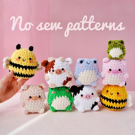 Easy Mini Crochet Animals, Mini Animals Crochet, How To Crochet A Stuffed Animal For Beginners, Amigurumi Ideas Inspiration, No See Amigurumi, Amigurumi Free Pattern Small, Crochet Mini Plush, Crochet Mini Toys, Weighted Crochet Animals