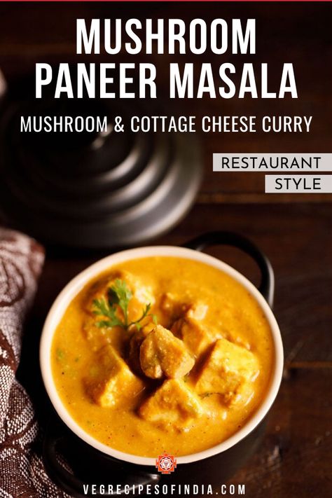 Mushroom Paneer Recipes, Paneer Masala Recipe, Ghee Rice, Paneer Masala, Restaurant Style Recipes, Paneer Dishes, North Indian Recipes, Paneer Recipe, Mushroom Gravy