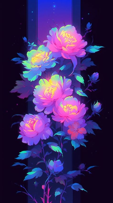 Cute Neon Wallpaper Aesthetic, Neon Flowers Painting, Painting With Neon Colors, Neon Flowers Aesthetic, Neon Colours Aesthetic, Dark Synthwave Aesthetic, Neon Pastel Aesthetic, Dark Neon Wallpaper, Neon Flowers Wallpaper