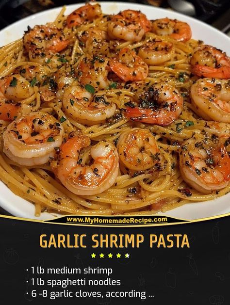 Garlic And Shrimp Pasta, Shimp Pasta, Shrimp Pasta Recipes Healthy, Garlic Shrimp Pasta Recipes, Cajun Pasta Recipes, Gumbo Recipe Easy, Hungry Monster, Pescatarian Meals, Shrimp Spaghetti