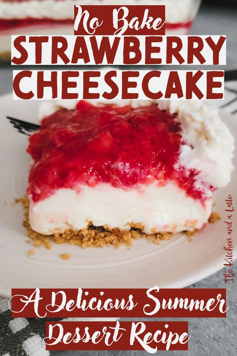 This Strawberry Cheesecake is the Perfect No Bake Summer Treat!  Indulge in the creamy goodness of this no bake strawberry cheesecake that's bursting with flavor! Made with fresh strawberries, cream cheese, and crunchy graham crackers, this dessert is sure to satisfy your sweet tooth without breaking a sweat in the kitchen.  #StrawberryCheesecake #NoBakeDessert #SummerTreat Cream Cheese Cheesecake No Bake, Easy Strawberry Desserts No Bake, Strawberry No Bake Dessert, Strawberry Desserts Easy Quick, Strawberry Graham Cracker Dessert, Strawberry Desserts No Bake, Strawberry Desserts With Cream Cheese, Strawberry Cheesecake Recipe No Bake, No Bake Strawberry Delight