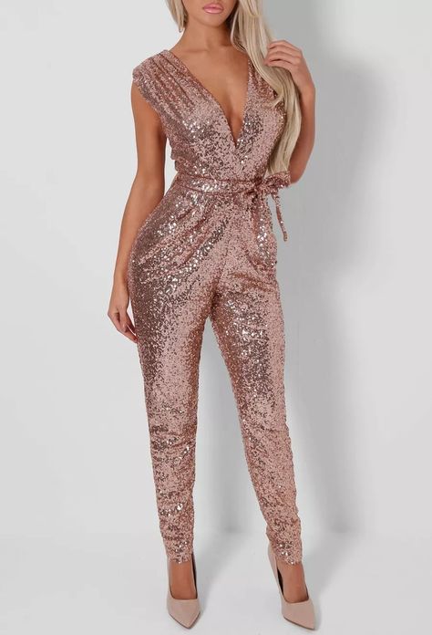 Rose Gold Sequin Jumpsuit, Gold Sequin Jumpsuit, Gold Sequin Romper, Rose Gold Sequin Dress, Classy Jumpsuit, Gold Pants, Sequin Jumpsuit, Sequin Outfit, Rose Gold Sequin