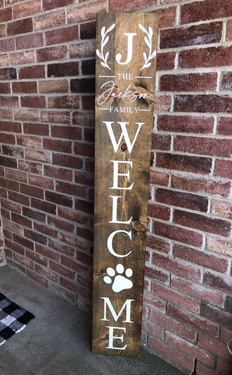 Outdoor Porch Decor, Last Name Wood Sign, Welcome Signs Front Door, Front Door Sign, Wooden Welcome Signs, Front Porch Signs, Porch Welcome Sign, Wooden Front Doors, Welcome Signs