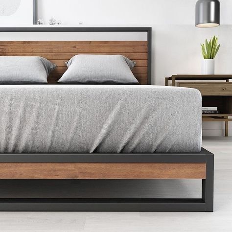 (1) Facebook Wood Bed Frame Queen, Bamboo Headboard, Steel Bed Design, Industrial Bed, Solid Wood Bed Frame, Steel Bed Frame, Welded Furniture, Modern Bed Frame, Minimalist Bed