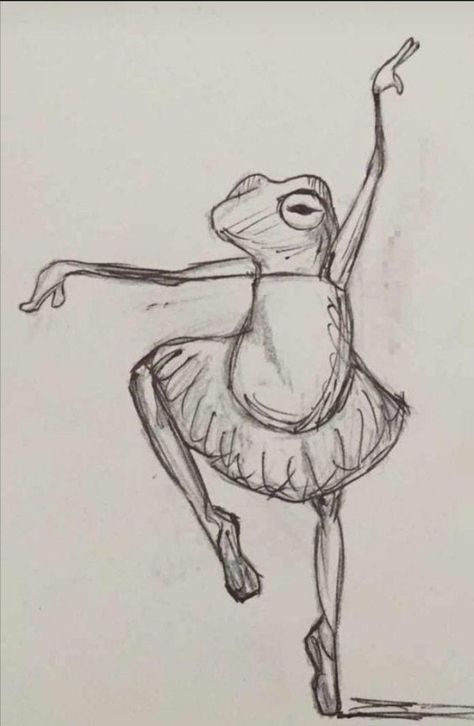 Frog Ballerina Drawing, Bailarina Sketch, Dibujos Sencillos Aesthetic, Ballerina Drawings, Animal Ballerina, Drawing Ideas Creative, Ballet Drawings, Ballerina Drawing, Goofy Drawing