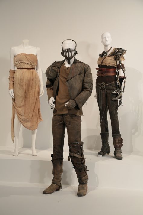 Mad Max: Fury Road costumes by Jenny Beavan, Academy Award nominee for Costume Design. These costumes can be seen in the 24th Annual "Art of Motion Picture Costume Design" exhibition, FIDM Museum, Los Angeles. The exhibition is free to the public, Tuesday, February 9 through Saturday, April 30, 2016, 10:00 a.m. - 5:00 p.m. ..(L to R) Costumes worn by actors: Courtney Eaton as Cheedo the Fragile, Tom Hardy as Max Rockatansky, Charlize Theron as Imperat Furiosa.(Photo: Alex J. Berliner/ABImages) Mad Max Fury Road Costumes, Furiosa Costume, Jenny Beavan, Mad Max Cosplay, Mad Max Costume, Max Rockatansky, Morgana Le Fay, Imperator Furiosa, Marla Singer