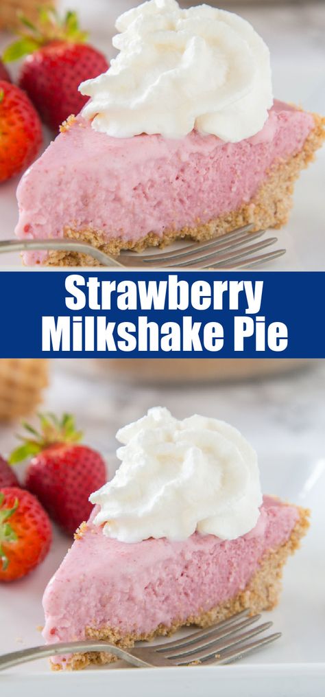 Strawberry Milkshake Pie - turn a classic strawberry milkshake into a creamy and delicious frozen pie!  Complete with a waffle cone crust!  This no-bake dessert is perfect for summer gatherings. #pie #icecream #strawberries Pinup Pictures, Cannoli Cake, Strawberry Stuff, Frozen Strawberry, Sweet Pies, Delish Desserts, Frozen Pie, Easy Pie Recipes, Waffle Cone