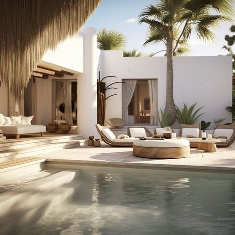 Would you stay here! Amazing villa, holiday resort, hotel, home, rich old money holiday Ideas Old Money Holiday, Ibiza Homes, Rich Old Money, Villa Holiday, Moroccan Style Home, Balcony Inspiration, Beach House Flooring, Beach Home Interiors, Modern Tropical House