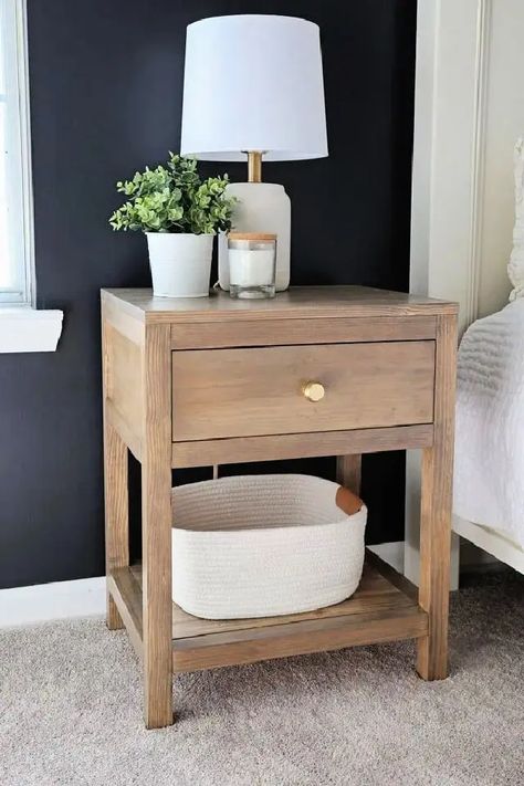 40 Best DIY Nightstand Ideas with Free Plans Diy Nightstand With Drawer, Diy Nightstand Plans, Nightstand Diy, Nightstand Plans, Small Nightstand, Diy Nightstand, Diy Furniture Bedroom, Diy Home Furniture, Diy Furniture Table