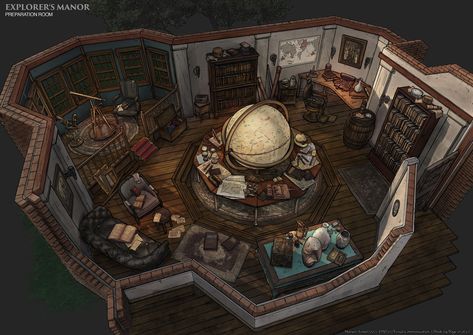 ArtStation - FZD Term 2 Project – Explorer’s Manor / Prep Room Fantasy Armoury Room, Inventor Room Concept Art, Tavern Concept Art Interior, Medieval Office Concept Art, Prep Room, Abandoned Storage Room, Historical Objects, Victorian Era, 19th Century