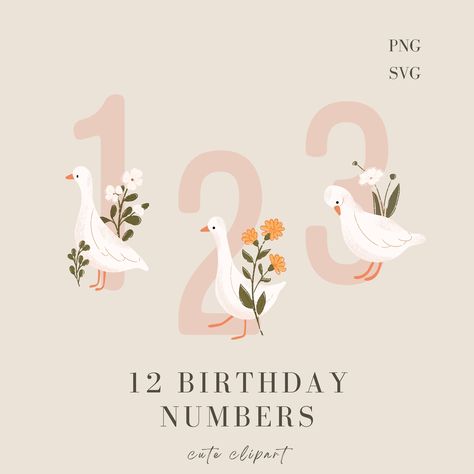 Goose Clipart Cute, Nursery Rhyme Decorations, Goose Clipart, Cute Goose, 12 Birthday, For One, Second Birthday Ideas, Floral Svg, Baby Milestone Cards