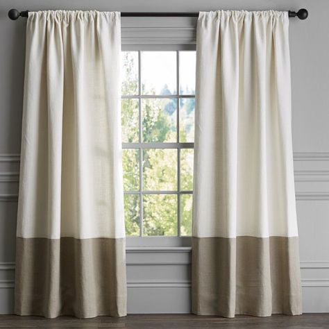 How do I Fix Curtains That are Too-Short? Two Tone Curtains, Strip Curtains, Drapes And Blinds, Window Seats, Bedroom Curtains, Custom Drapes, Custom Kitchen Cabinets, Neutral Living Room, Beautiful Curtains