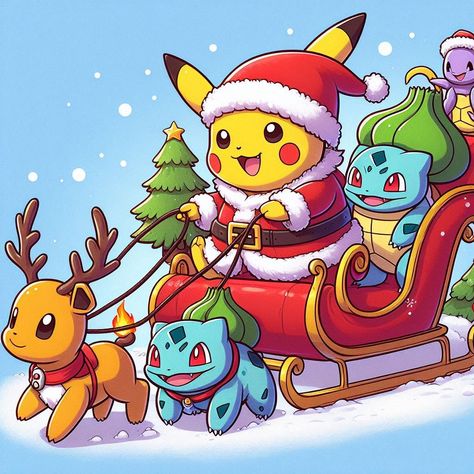 Pikachu Christmas, Christmas Pokemon, Pokémon Team, Pokemon Christmas, Christmas Cookie Party, Magnet Ideas, Merry Christmas Text, Santa Outfit, Outfit Cute