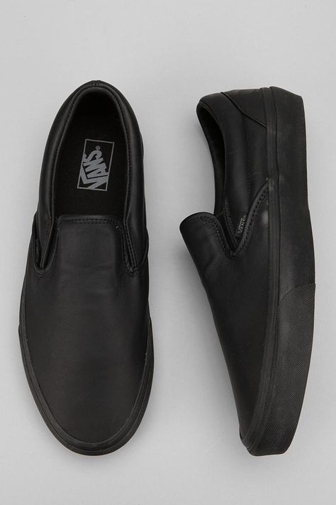 Vans Italian Leather Classic Slip-On Sneaker Online Only Black Leather Slip-ons For Streetwear, Vans Low-top Slip-ons For Streetwear, Vans Black Casual Slip-on Sneakers, Black Slip-on Vans Sneakers, Black Vans Slip-on Sneakers For Streetwear, Stacked Jeans, Vans Shop, Black Leather Shoes, Men's Clothes