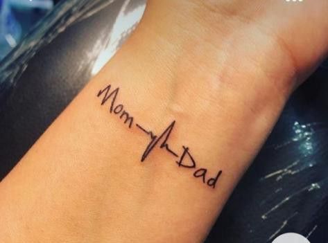 Mom And Dad Tattoo For Daughter, Tattoo For Mom And Dad, Mom And Dad Tattoos, Mom And Dad Tattoo, Mum And Dad Tattoos, Tattoos To Honor Mom, Mom Dad Tattoo, Wrist Tattoos Girls, Mom Dad Tattoo Designs