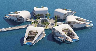 Floating Architecture, Floating Hotel, Water Body, Futuristic Home, Floating City, Water House, Villa Plan, Floating House, Yacht Design