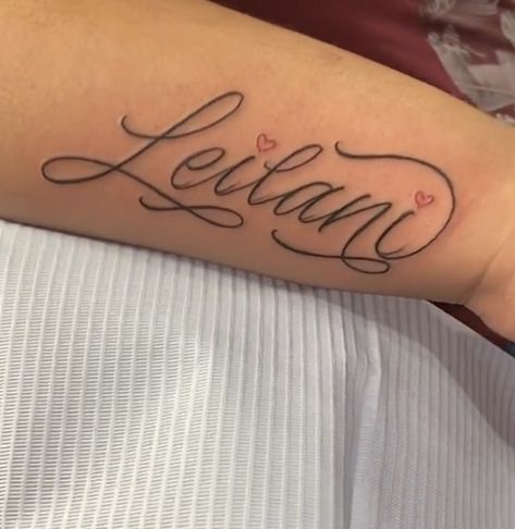 Mexican Font Tattoo, Name Tattoos For Daughter, Leilani Tattoo Name, Leilani Tattoo, Cute Name Tattoos, Bday Tattoo, Name Tattoos On Arm, Tattoo Name Fonts, Ink Tattoo Design