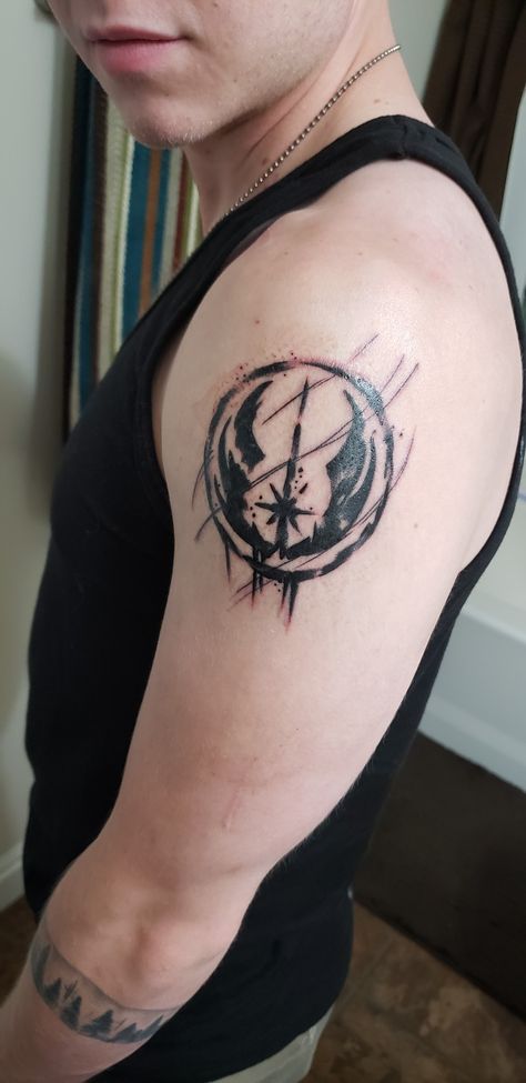 Star Wars The Clone Wars Tattoo Ideas, Republic Tattoo Star Wars, Jedi Logo Tattoo, Star Wars Tattoo For Men Small, Jedi Fallen Order Tattoo, Jedi Symbol Tattoo, Jedi Order Tattoo, Mandalorian Tattoo Ideas, Star Wars Sleeve Tattoo