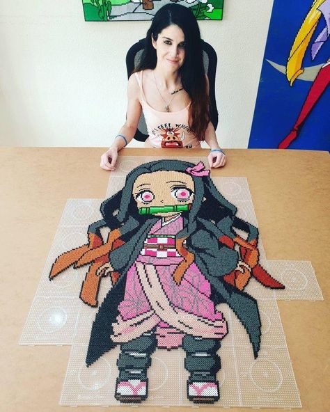 Anime Bead Art, Nezuko Perler Beads, Hama Beads Anime, Small Perler Beads, Small Perler Beads Ideas, Perler Beads Ideas, Hama Art, Modele Pixel Art, Hamma Beads Ideas