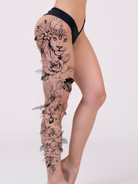 Full Side Leg Tattoos Women, Ladies Leg Tattoos For Women, Big Tattoos For Women Leg, Full Thigh Tattoo Women, Floral Leg Tattoos For Women, Women’s Leg Sleeve, Leg Sleeves For Females Tattoo, Female Leg Sleeve Tattoo, Full Leg Tattoos Women