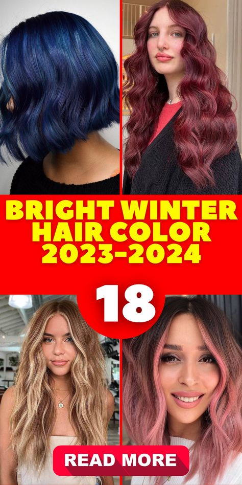 Winter is the perfect time to refresh your look with vibrant hair colors in 2023 - 2024. Our collection of bright hair ideas is suitable for both blondes and brunettes, with choices ranging from short pixie cuts to curly styles. Whether you prefer the elegance of red and blonde blends or the boldness of purple and orange hues, our colored hair combinations will keep your winter style exciting and on-trend. Green With Blonde Hair, Bright Winter Red Hair, Bright Winter Hair Color Ideas, 2023 Winter Hair Color Trends, Hair Color Ideas 2024 Trends, Hair Colour 2024, Bright Winter Hair Color, Winter 2023 Hair Color Trends, Hair Color Ideas 2024