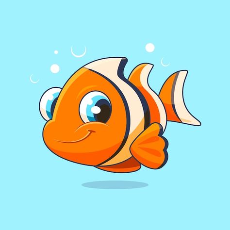 Free vector hand drawn clown fish cartoo... | Free Vector #Freepik #freevector #cartoon #cartoon-illustration #cute-illustration #cute-cartoon Clown Fish Illustration, Fish Cartoon Illustration, Nemo Fish Cartoon, Cartoon Fish Drawing, Clown Fish Cartoon, Cute Fish Drawing, Fish Cartoon Images, Fish Illustration Art, Cute Cartoon Fish