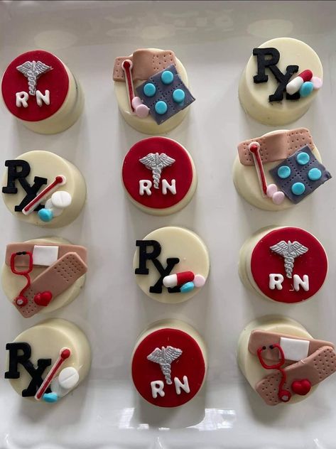 Retirement Cupcakes, Nurse Cakes, Decorated Oreos, Nurse Graduation Party Decorations, Medical Cake, Nurse Cookies, Christmas Strawberry, Chocolate Dipped Treats, Nursing Cake