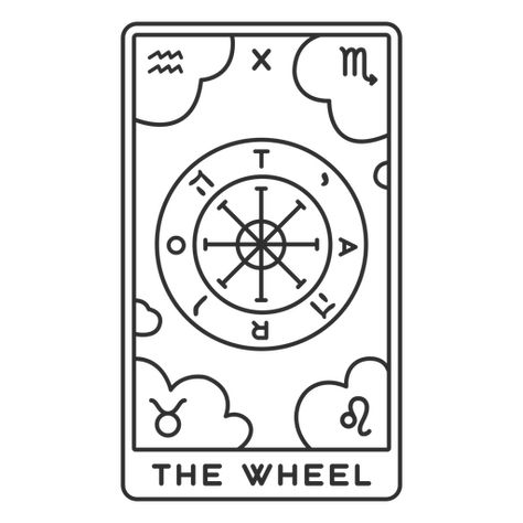 Tarot card the wheel stroke PNG Design Tarot Card Stencil, Tarot Doodles, Easy Tarot Card Drawing, Simple Tarot Card Design, Tarot Card Wheel Of Fortune, Tarot Drawings, Tattoos Tarot, Printable Tarot Cards, The Wheel Of Fortune Tarot